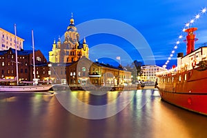 Night view of the Old Town in Helsinki, Finland