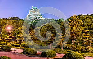 Night view of Osaka Castle in Japan