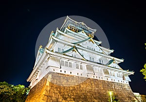 Night view of Osaka Castle in Japan