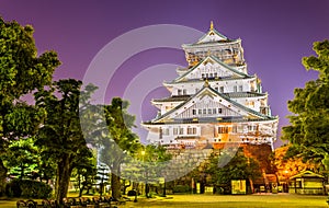 Night view of Osaka Castle in Japan