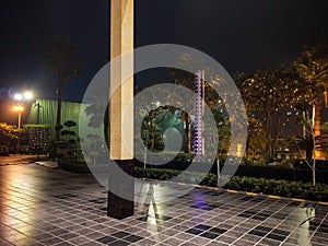 Night view outside five star hotel in Delhi India, Green trees with light view during night