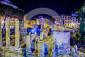 night view over antique ruins situated in the center of rome....IMAGE