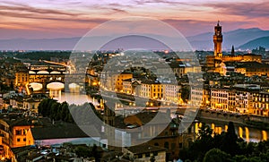 Night view over Arno river in Florence, Italy