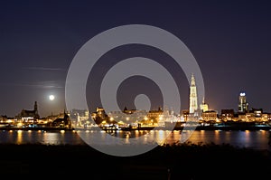 Night view over City of Antwerp