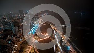 Night view over the coastline of Miraflores District in Lima, the capital of Peru