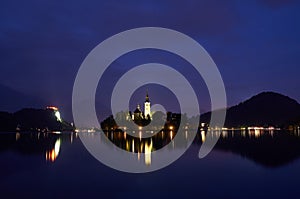 Night view over the lake Bled, Slovenia