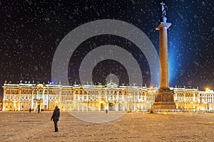 Night view in the Palace Square in St. Petersburg, Russia