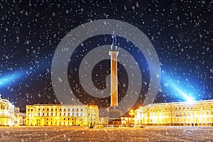 Night view in the Palace Square in St. Petersburg, Russia