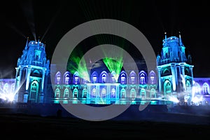 Night view of The palace Tsaritsyno history museum in Moscow, Ru