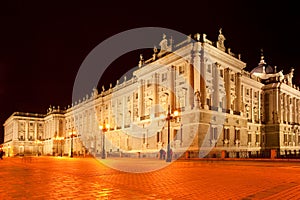 A night view of Palacio Real Royal Palace at Plaza de Oriente, Madrid