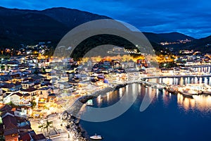 Night view of Parga city in Greece