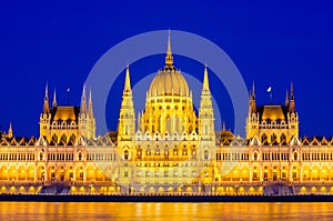 Night view on the Parliament Building in Budapest