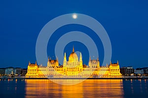 Night view on the Parliament Building in Budapest