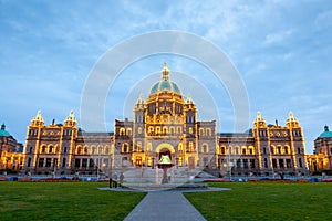 Night view of Parliament building in Victoria BC