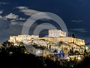 Night view Parthenon Acropolis, Athens, Greece