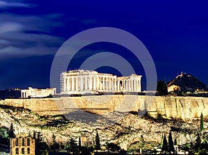 Night view Parthenon Acropolis, Athens, Greece