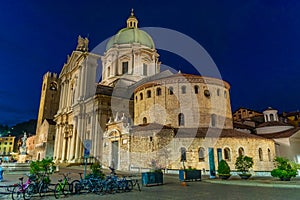 Night view of Piazza Paolo VI in Italian city Brescia