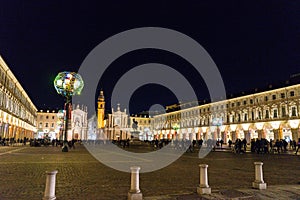 Night view of Piazza San Carlo in Turin