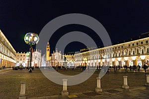 Night view of Piazza San Carlo in Turin photo