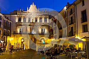 Night view of picturesque main square in Cuenca