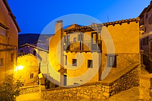 Night view of picturesque residence houses in Albarracin