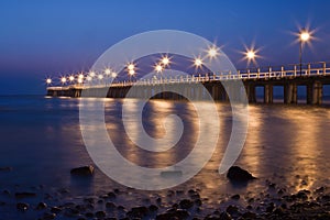 Night view of the pier at the seaside