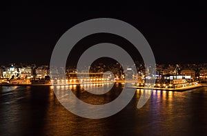 Night view of the piraeus port