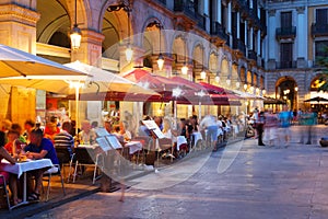 Night view of Placa Reial in Barcelona