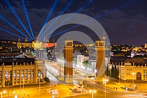 Night view of Plaza Espana in Barcelona