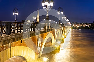 Night view of Pont de pierre, Bordeaux