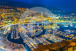 Night view of Port Hercule in Monaco