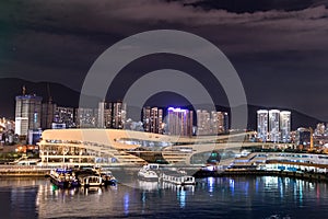 Night view of the port and the international passenger terminal of Busan, South Korea