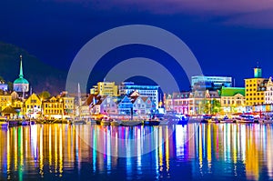 Night view of a port in the norwegian city Bergen....IMAGE