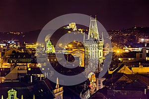 Night view of the Powder Tower in Prague