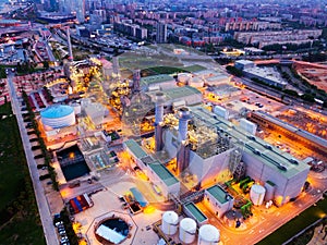 Night view of power and waste treatment plants, Barcelona