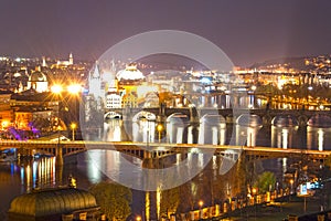 Night view of Prague bridges