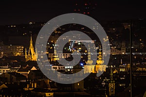 Night View from the Prague Castle on the old town in summer in Prague, Czech Republic