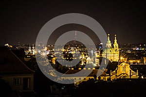 Night View from the Prague Castle on the old town in summer in Prague, Czech Republic