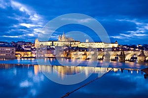 Prague castle and Charles bridge over Moldau river, Lesser town, Prague (UNESCO), Czech republic