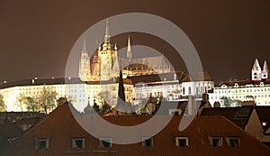 Night view of Prague, Czech Republic: Hradcany, castle and St. Vitus Cathedral.
