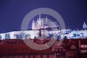 Night view of Prague, Czech Republic: Hradcany, castle and St. Vitus Cathedral