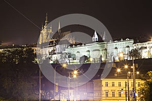Night view of Prague, Czech Republic: Hradcany, castle and St. Vitus Cathedral