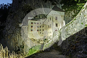 Night view of the Predjama Castle