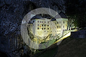Night view of the Predjama Castle