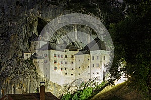 Night view of the Predjama Castle