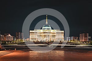 Night view of Presidential palace `Ak-Orda` in Astana, Kazakhstan