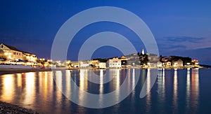Night view of Primosten Old Town, Croatia