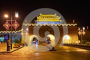 Night view of Qufu Drum tower in old city of Qufu, Shandong province, China