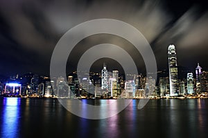 Night view with reflection of Victoria Harbour, Hong Kong