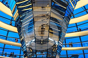 Night view of Reichstag Dome, Parliament building in Berlin, Germany, Europe